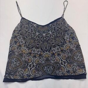Cape Juby Womens XS Blue Paisley Print V-Neck Spaghetti Strap Cami Tank Top Boho